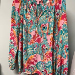 Lilly Pulitzer Elsa flamingo blouse size m